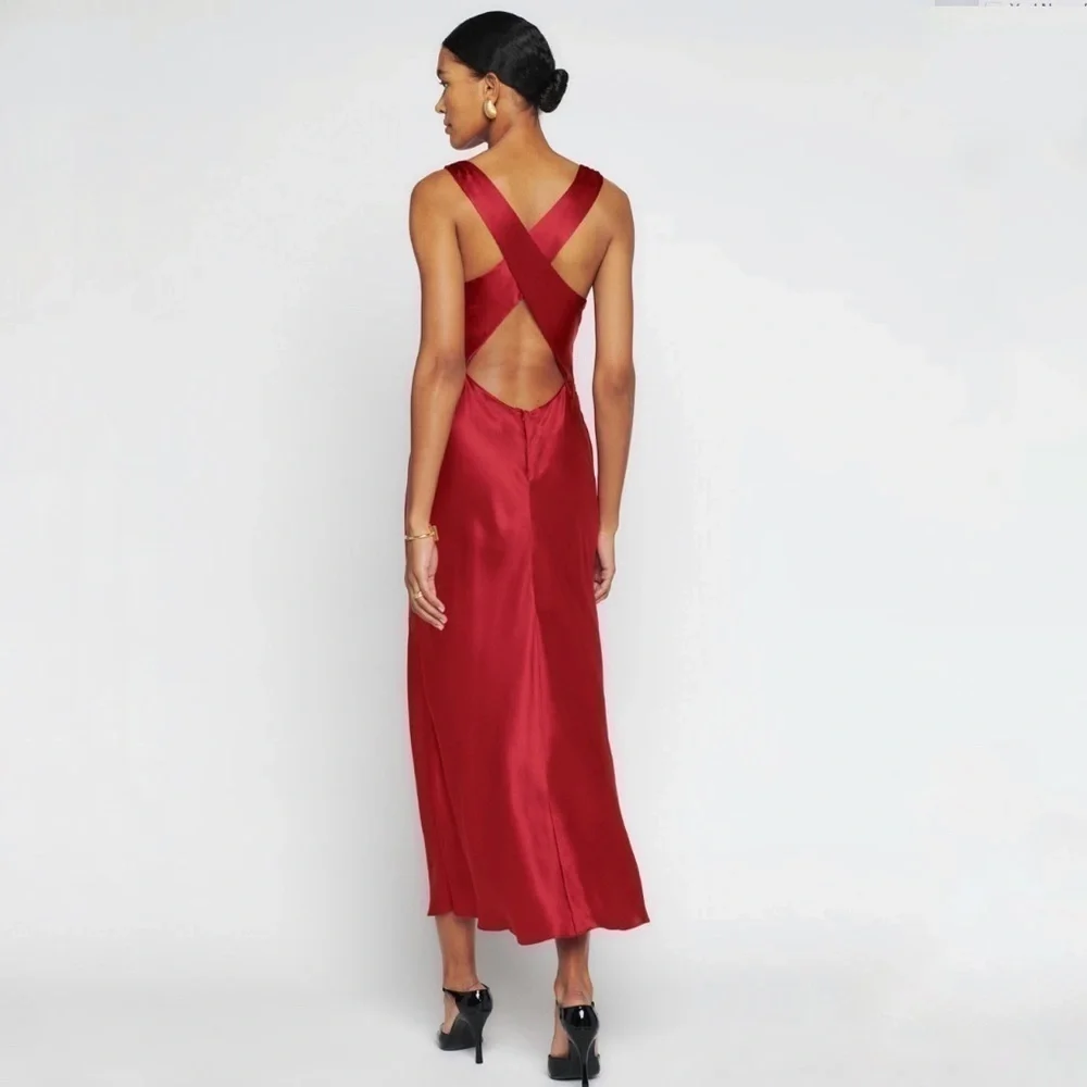 Reformation Casette Silk Dress Ruby Red Wine Sangre Open Back Maxi Gown size 6 - Picture 10 of 12